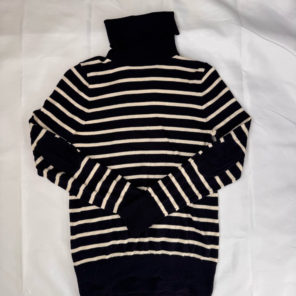 J. Crew Navy and Cream Striped Turtleneck
